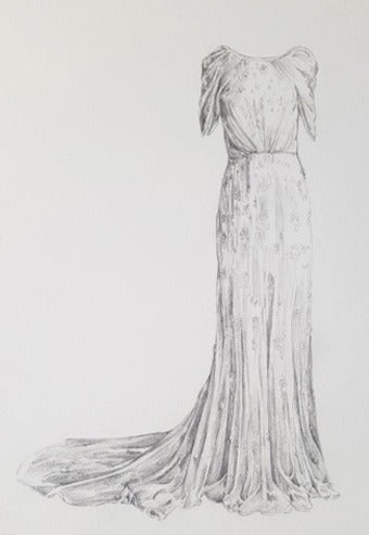 Wedding Dress drawing: Commission an Original Drawing by Claire