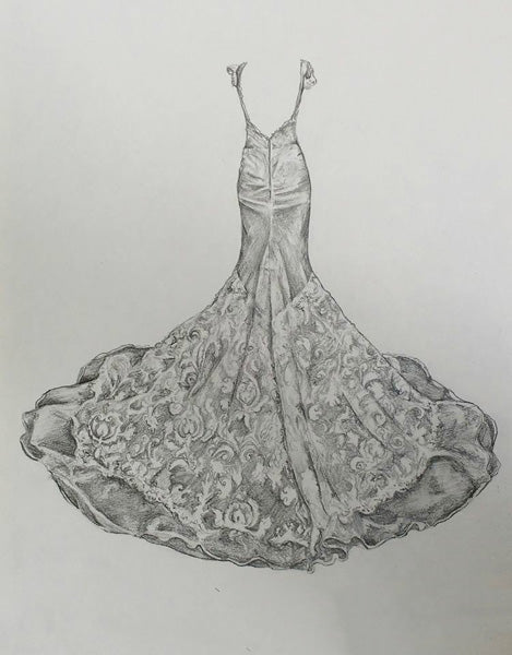 Wedding Dress drawing: Commission an Original Drawing by Claire Guinan