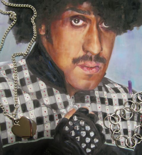 Phil Lynott collection.  A Silver heart Pendant, silver Bracelet designed with guidance from Phil's mother Philomena and a painting that was to mark what would have been Philo's 70th