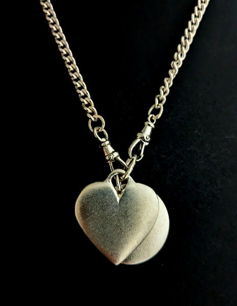 Phil Lynott Heart Pendant. Hand made silver heart Pendant on silver pocket watch chain. Phil Lynott Jewellery. Phil Lynott jewelry. Thin Lizzy