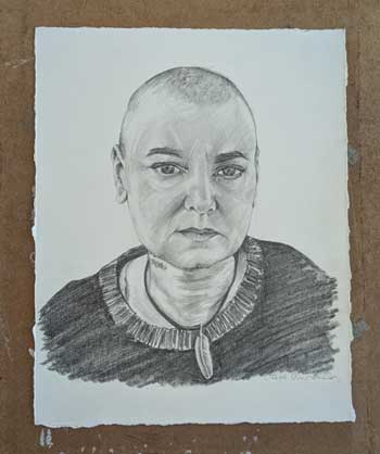 A pencil sketch of Irish Musician Sinead O'Connor