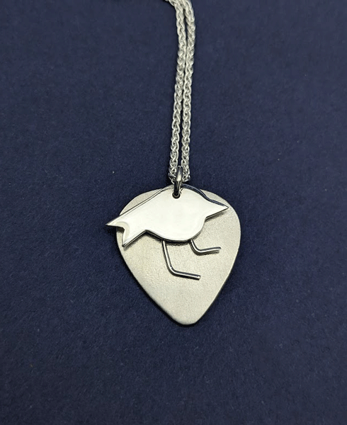 Birdie Pendant, inspired by John Sheahan of the Dubliners poem Banjo Barney. Handmade silver pendant inspired by music