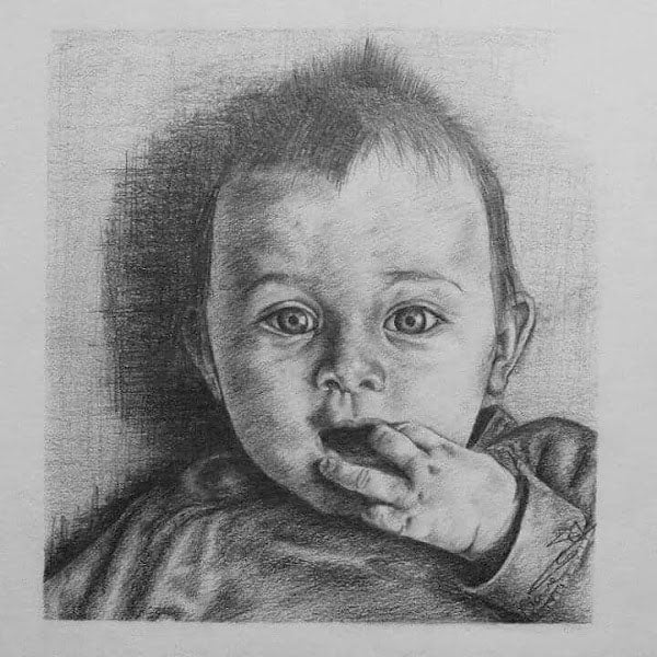 Graphite Pencil Portrait Of A Newborn Baby -A3