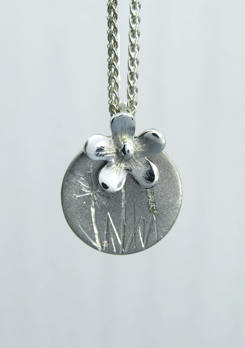handmade silver wildflowers pendant. Tom Petty. Music. Irish. Musical jewellery. Flowers. Hand engraving