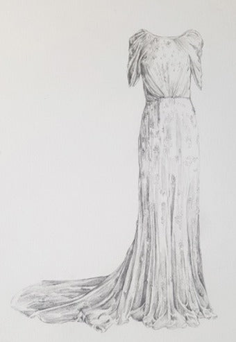 Wedding Dress drawing: Commission an Original Drawing by Claire Guinan